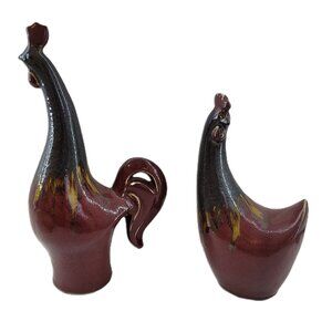 Chicken Rooster Hen 15" Home Decor EUC Minimalism Giftcraft Drip Glaze Pottery